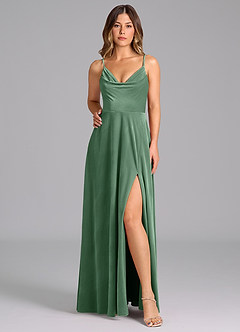 Azazie Sarella Bridesmaid Dresses Eucalyptus A-Line Pleated Velvet Dress image6