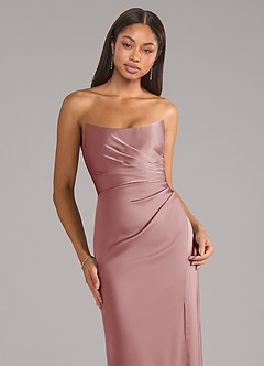 Azazie Marla Bridesmaid Dresses Dusty Rose Sheath Strapless Stretch Satin Convertible Dress image2