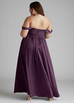 Azazie Morana Final Sale Plum A-Line Off the Shoulder Stretch Satin Convertible Dress image14