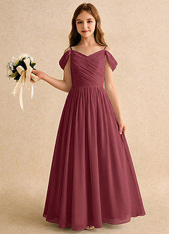 Azazie Chelo Girls Formal Flower Girl Dresses Merlot A-Line Pleated Chiffon Dress image3