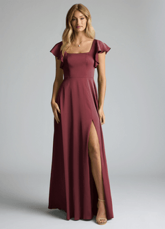 Azazie Bondi Brautjungfernkleider A-Linie Schleifen Stretch-Satin Kleid Merlot image5