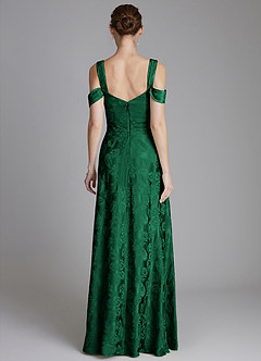 Azazie Emoria Bridesmaid Dresses Evergreen Jacquard A-Line Off the Shoulder Jacquard Dress image2