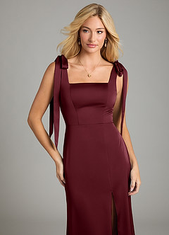 Azazie Frostine Vestidos de damas de honor Vestido de Cabernet de Satén Elástico de Corte en A con Lazo image3