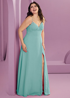 Barbie ♥ Azazie Bridesmaid Dresses Aqua A-Line with Pockets Chiffon Dress image3