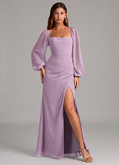 Azazie Brixley Robes de demoiselle d'honneur Robe Sirène en Mousseline de soie Manche longue Glycine image4