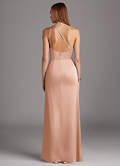 Azazie Mika Jurken voor bruidsmeisjes Jurk van Stretch Satijn met Kolom One-Shoulder Rosé Goud image2