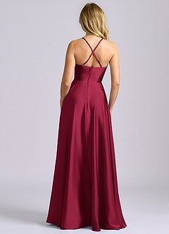 Azazie Truce Bridesmaid Dresses Burgundy A-Line Stretch Satin Dress image2