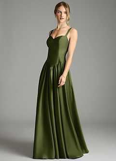 Azazie Evadina Vestidos de damas de honor Vestido de Oliva de Satén Elástico de Corte en A con Corsé image3