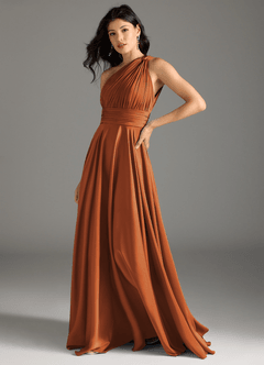 Azazie Charlize Bridesmaid Dresses Cinnamon A-Line One Shoulder Stretch Satin Dress image4