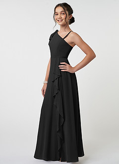 Azazie Aidy Junior Black A-Line Bow Chiffon Dress image3