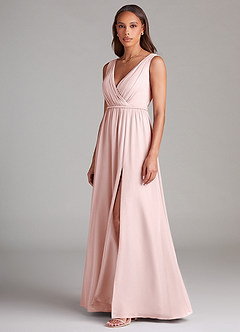 Azazie Tanicia Bridesmaid Dresses Blushing Pink A-Line Pleated Chiffon Dress image2