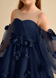 Azazie Karrie Flower Girl Dresses Dark Navy A-Line with Sleeves Tulle Dress image7