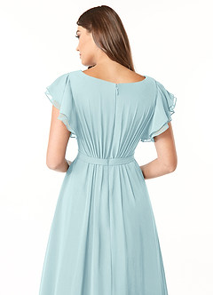 Azazie Daphne Bescheiden Bruidsmeisjekleding A-Lijn Geruffeld Chiffon Vloerlengte Jurk image5