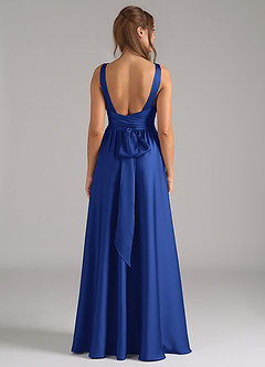 Azazie Kora Bridesmaid Dresses Royal Blue A-Line Pleated Stretch Satin Dress image5