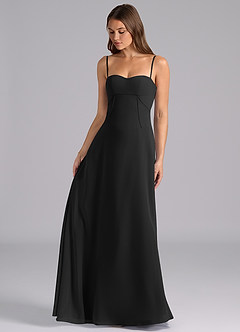 Azazie Valentine Bridesmaid Dresses Black A-Line Corset Chiffon Dress image3