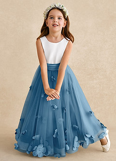 Azazie Vi Flower Girl Dresses Steel Blue A-Line Sleeveless Tulle Dress image6
