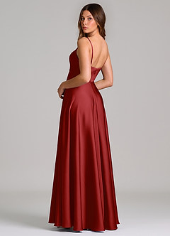 Azazie Amani Brautjungfernkleider A-Linie Plissee Stretch-Satin Kleid Granatapfelrot image2