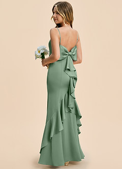 Azazie Lioren Junior Matcha Sheath Bow Stretch Satin Dress image4