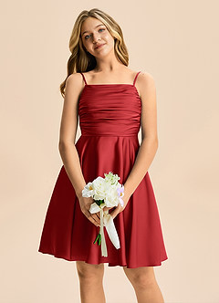 Azazie Miko Junior Vestido de Granada de Satén Elástico de Corte en A con Plisado image6