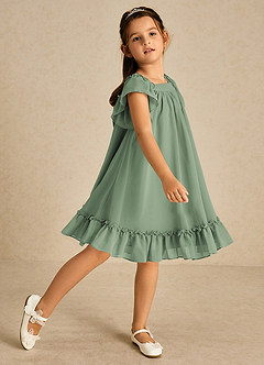 Azazie Tot Flower Girl Dresses Matcha A-Line with Sleeves Chiffon Dress image1