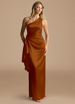 Azazie Saira Final Sale Auburn Sheath One Shoulder Metallic Satin Dress image1