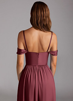 Azazie Calianna Bridesmaid Dresses Merlot A-Line Off the Shoulder Stretch Satin Convertible Dress image5