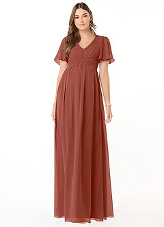 Azazie Verna Maternity Bridesmaid Dresses A-Line V-Neck Ruched Chiffon Floor-Length Dress image1