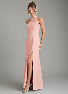 Azazie Rue Bridesmaid Dresses Rosette A-Line Halter Chiffon Dress image5