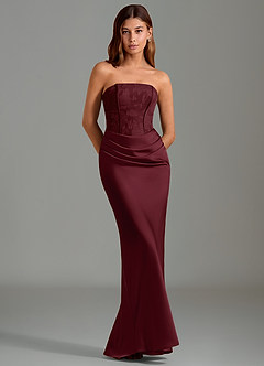 Azazie Emilia Bridesmaid Dresses Cabernet Mermaid Strapless Stretch Satin Dress image1