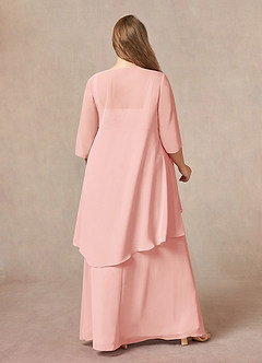 Azazie Weisz Kleider für die Brautmutter A-Linie Quadratischer Ausschnitt Gefaltet Chiffon Kleid Rosettenrosa image8