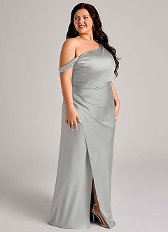 Azazie Madelyn Bridesmaid Dresses Silver Mermaid One Shoulder Stretch Satin Convertible Dress image12