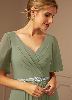 Azazie Tricia Mother of the Bride Dresses Pistachio A-Line V-Neck Pleated Chiffon Dress image6