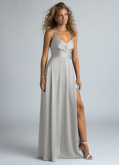 Azazie Davis Robes de demoiselle d'honneur Robe Trapèze en Satin extensible Plissée Argent image5