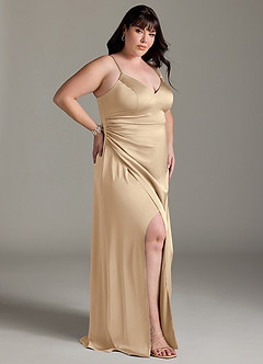 Azazie Marchella Robes de demoiselle d'honneur Robe Trapèze en Satin extensible Corset Champagne image9