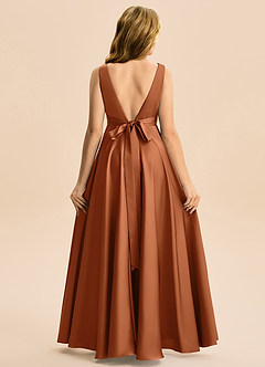 Azazie Gabby Junior Linia A Pofałdowany Satyna elastyczna Długość podłogi Młodsza druhna Sukienka image6