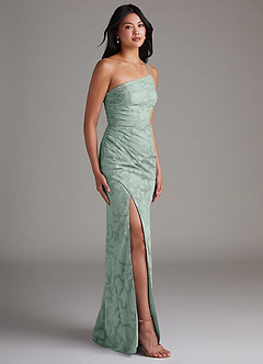 Azazie Eren Jurken voor bruidsmeisjes Jurk van Bloemen Burn-out met Kolom One-shoulder Agave image3