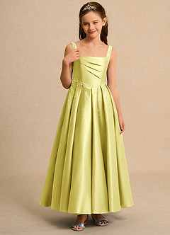 Azazie Mochi Girls Formal Flower Girl Dresses Lemon Sorbet Ball-Gown Pleated Matte Satin Dress image5