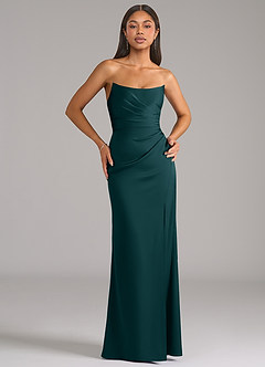 Azazie Marla Vestidos de damas de honor Vestido de Pino de Satén Elástico de Corte Recto Convertible con Sin tirantes image1