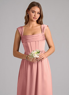 Azazie Hattie Bridesmaid Dresses Rosette A-Line Corset Stretch Satin Dress image6