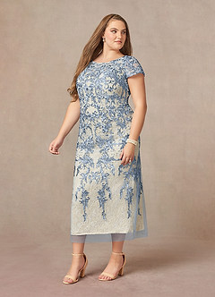Azazie Alyssum Abiti per la Madre della Sposa Abito Tubino in Pizzo con Scollo a U Blu Polveroso image8
