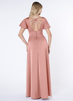 Azazie Lani Bridesmaid Dresses Rosette A-Line Flounce Sleeve Stretch Satin Dress image2