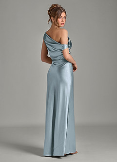 Azazie Emerson 신부 들러리 드레스 인어 오프 더 숄더 메탈릭 새틴 바닥 길이 드레스 image6