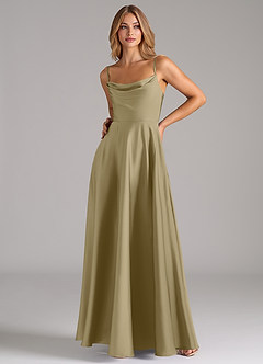 Azazie Elle Bridesmaid Dresses Moss Green A-Line Pleated Stretch Satin Dress image5