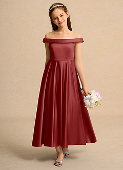 Azazie Teeny Girls Formal Sukienki dla dziewczynek sypiących kwiaty Linia A Pofałdowany Matowy satynowy Długość kostki Sukienka image3