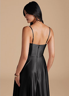 Azazie Elle Vestidos de madrinha de casamento Vestir Preto de Cetim Metálico de Linha A com com bolsos image4