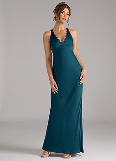 Azazie Tianna Bridesmaid Dresses Ink Blue A-Line Stretch Satin Dress image4