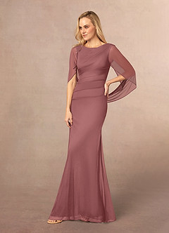 Azazie Belladonna Mother of the Bride Dresses Desert Rose Mermaid Scoop Pleated Mesh Dress image3