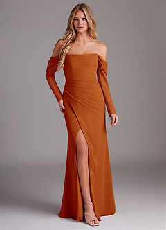 Azazie Hallie Bridesmaid Dresses Paprika Mermaid Long Sleeve Chiffon Dress image1