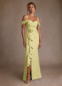 Azazie Irene Mère de la mariée Robes Robe Trapèze en Blumen-Burnout Épaule décolletée Sorbet Citron image3