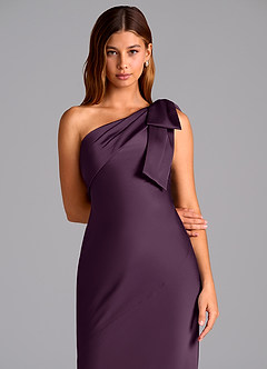 Azazie Yuanna Bridesmaid Dresses Plum Mermaid One Shoulder Stretch Satin Dress image7